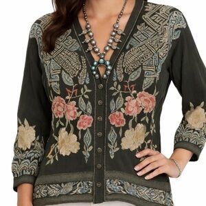 Johnny Was extremely heavily embroidered  Castana blouse NWT